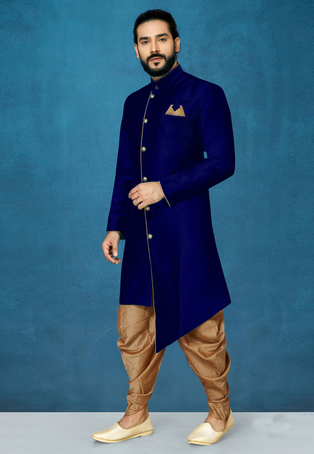 Navy Blue Art Silk Indo Western Suit 244636
