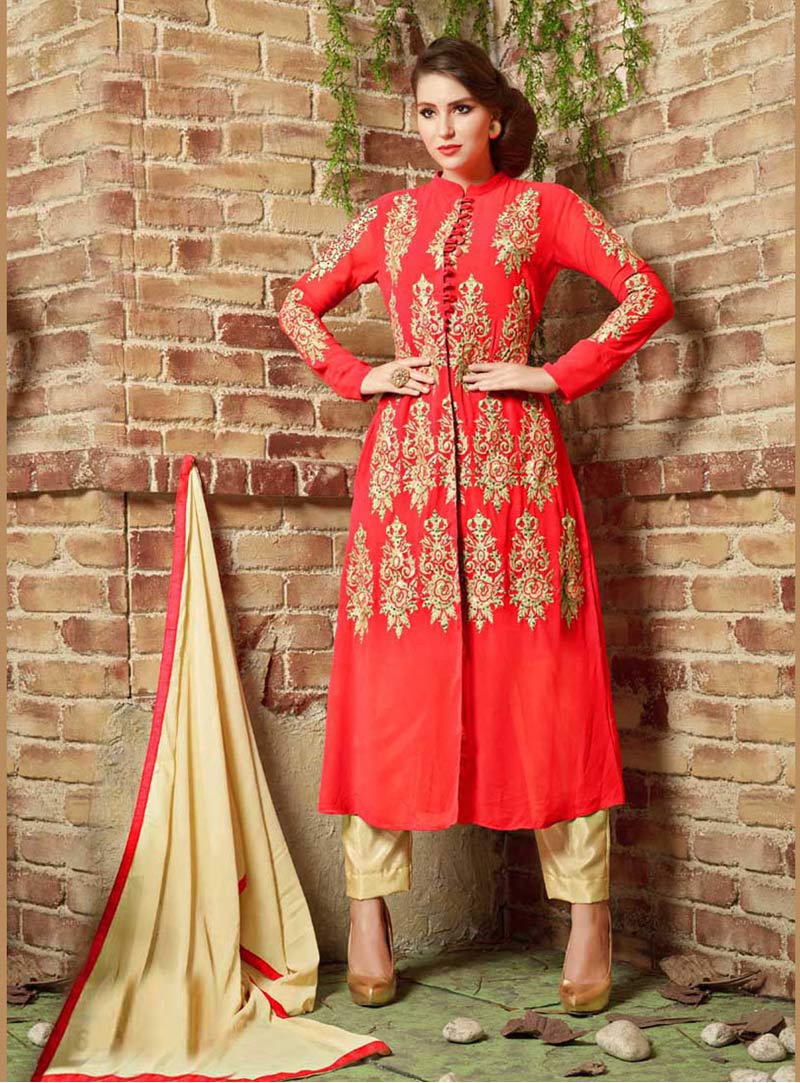 Red Georgette Pant Style Salwar Kameez 73293