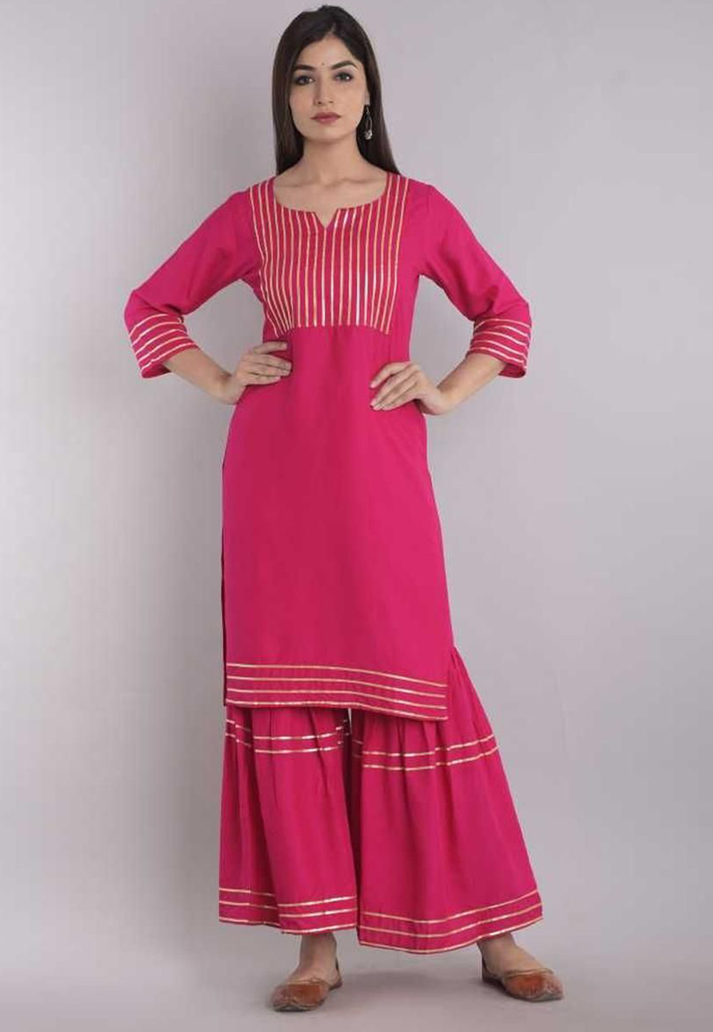 Pink Rayon Readymade Kurta Set With Sharara 214561