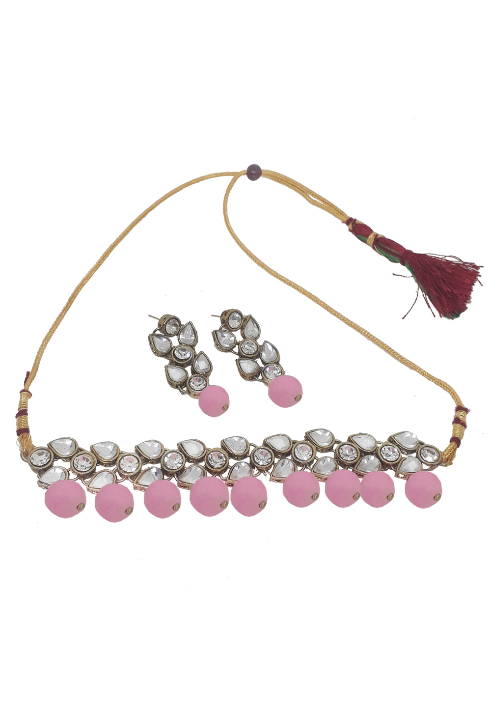 Pink Alloy Necklace Set With Earrings 207283