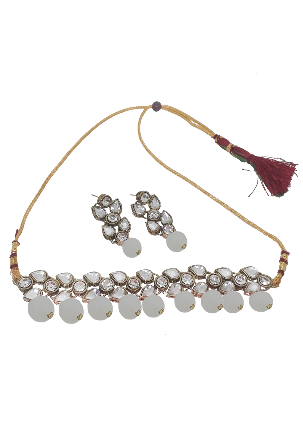 Grey Alloy Necklace Set With Earrings 207284