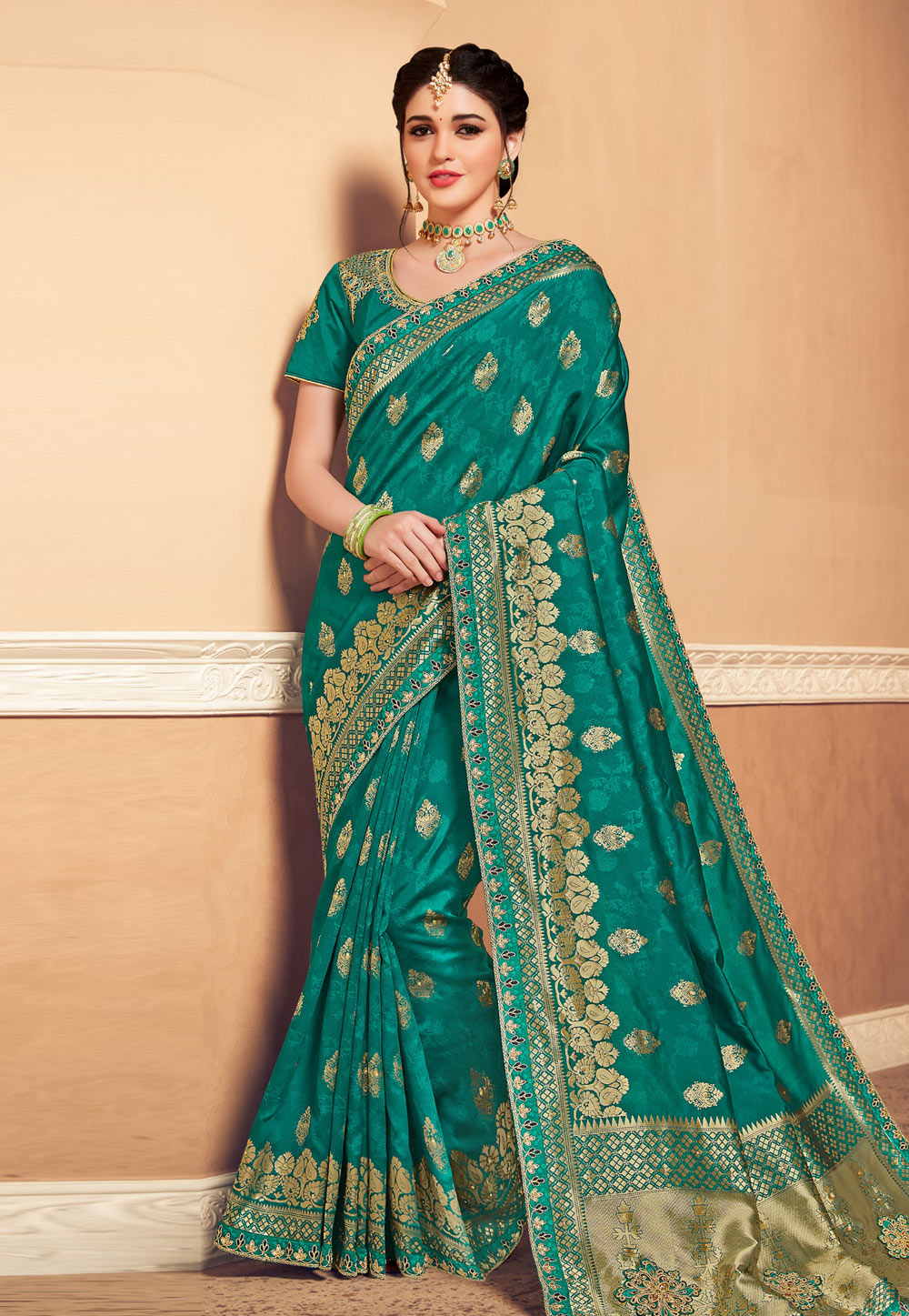 Teal Banarasi Silk Festival Wear Saree 212055