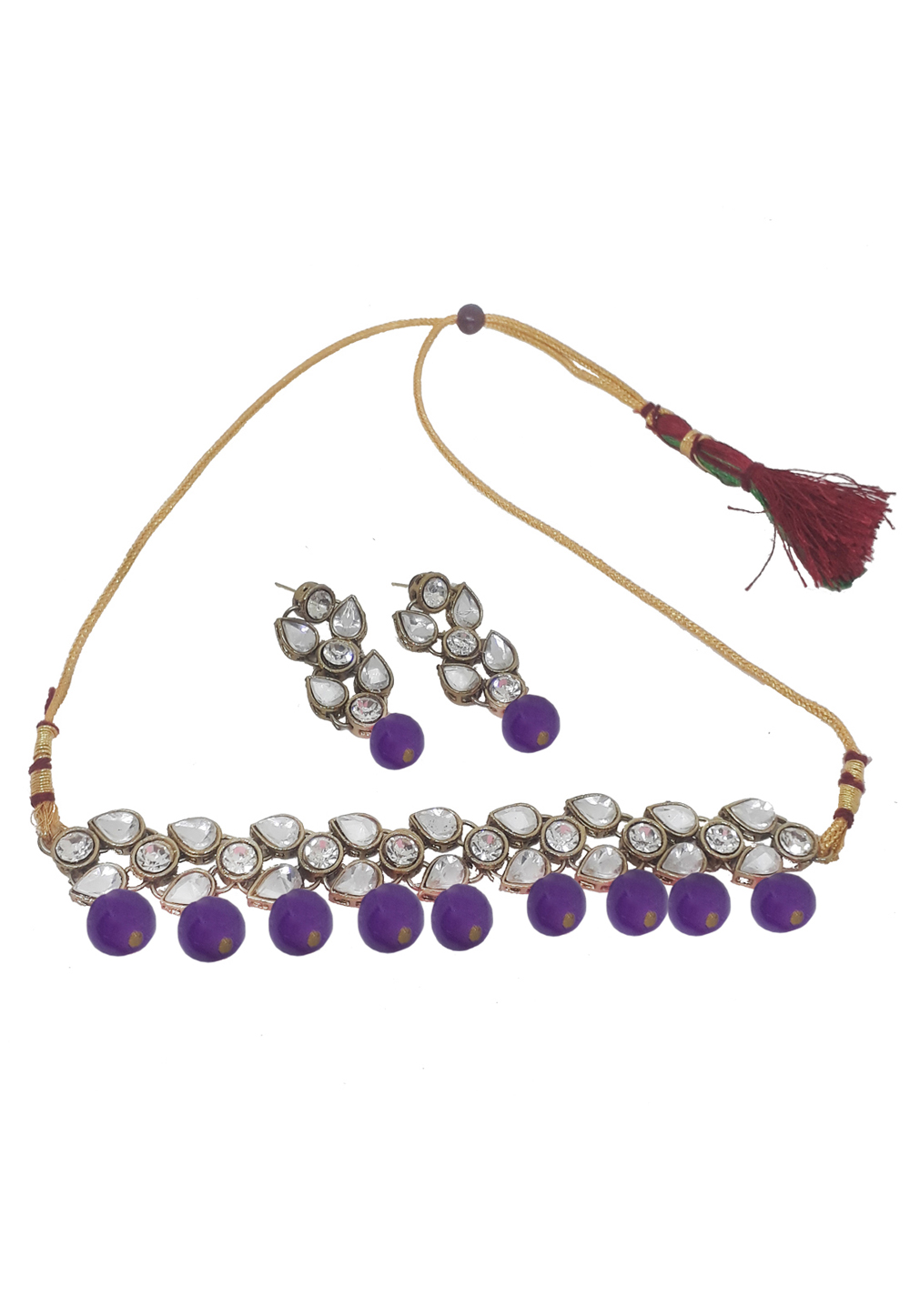 Violet Alloy Necklace Set With Earrings 207285