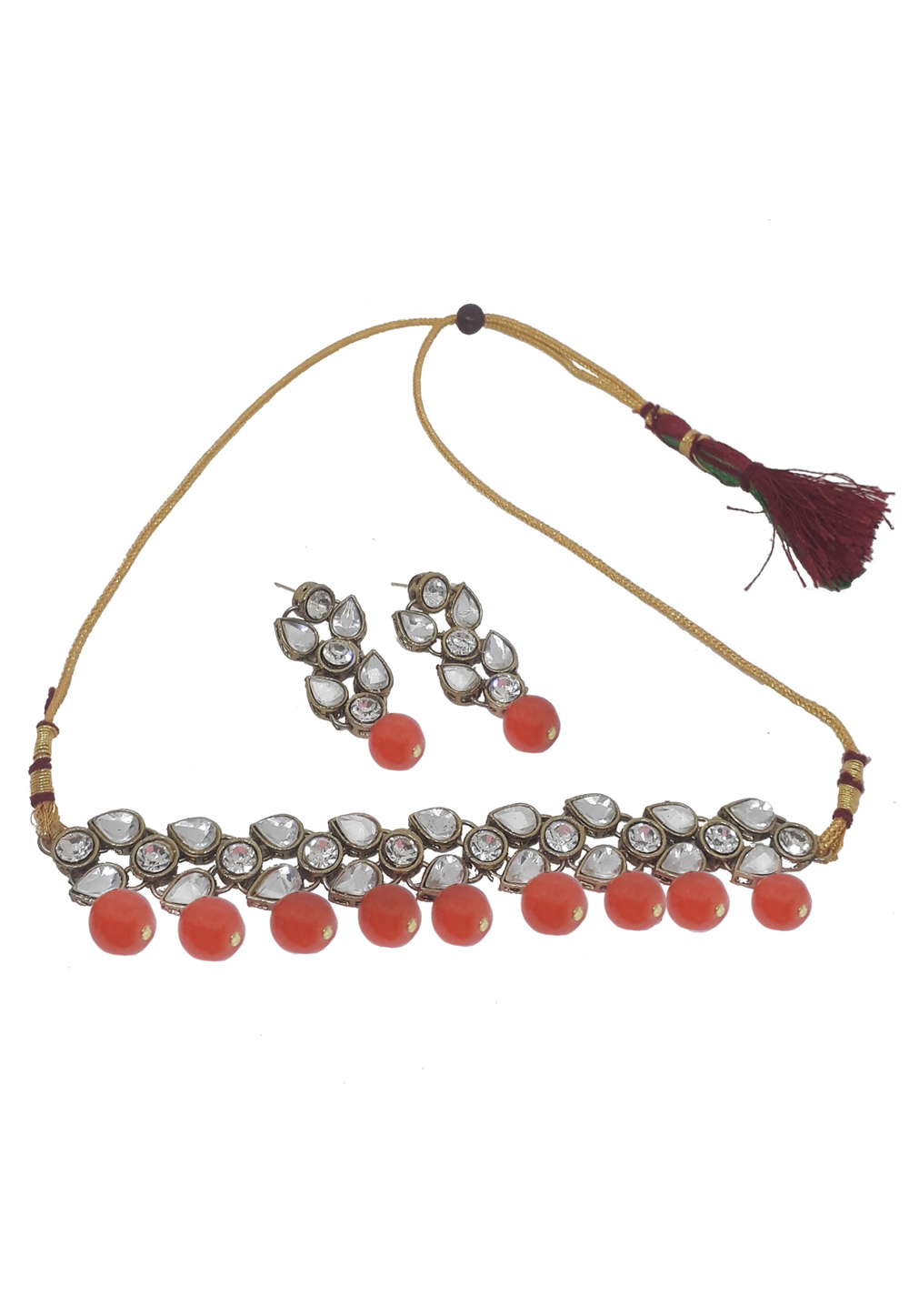 Red Alloy Necklace Set With Earrings 207286