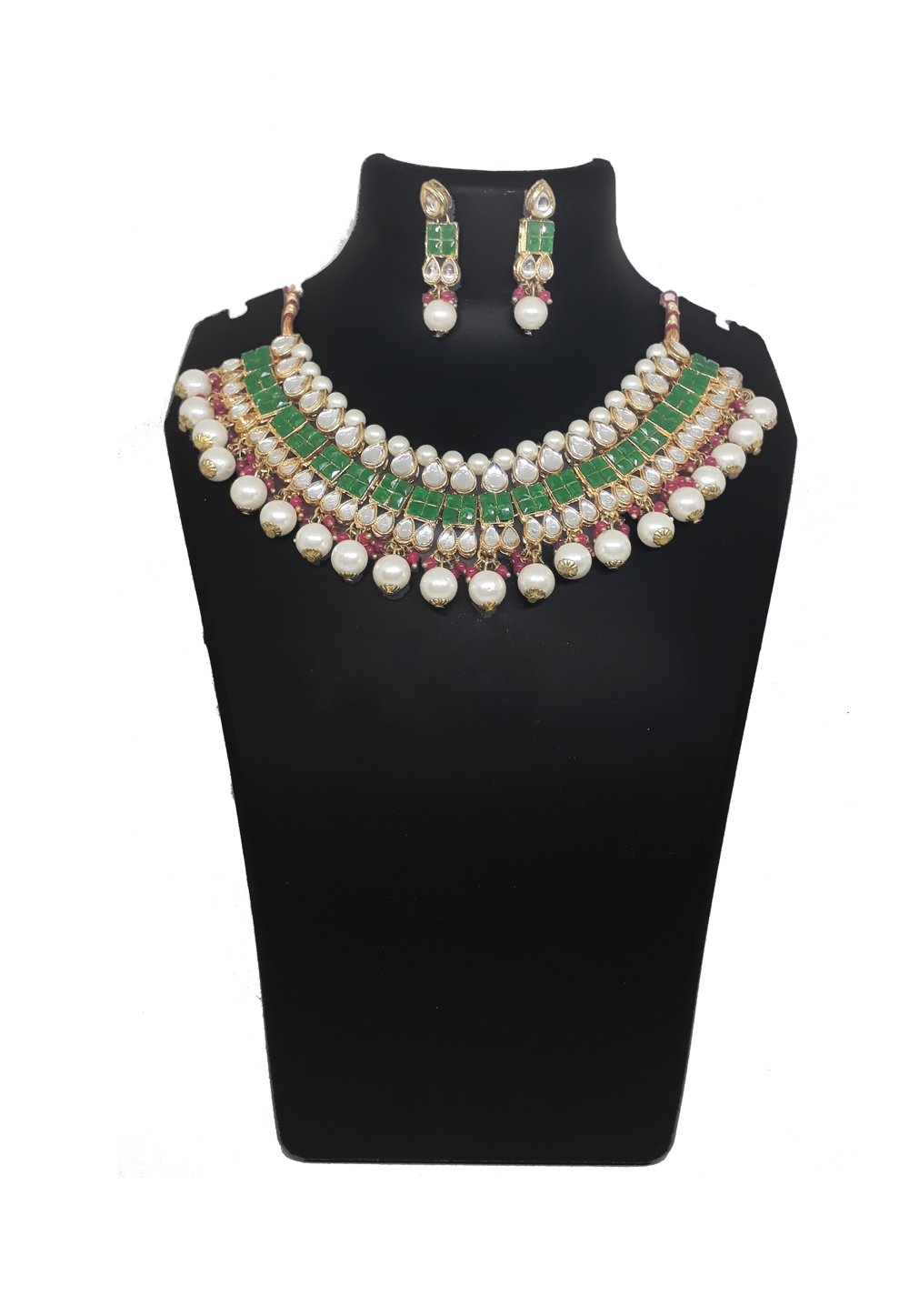Green Alloy Necklace Set With Earrings 207287