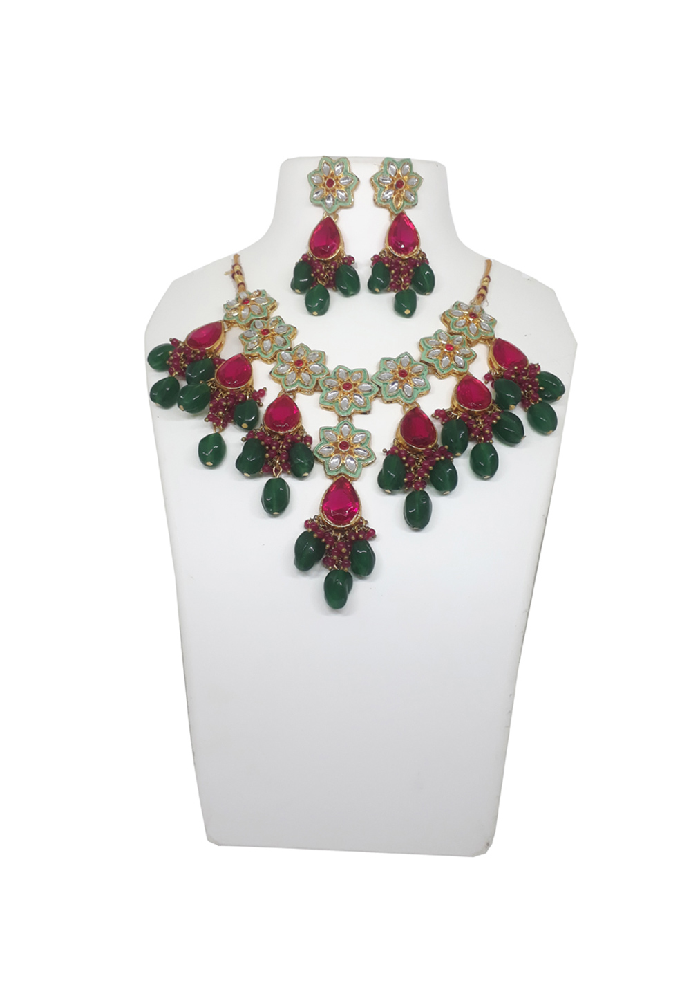 Green Alloy Necklace Set With Earrings 207288