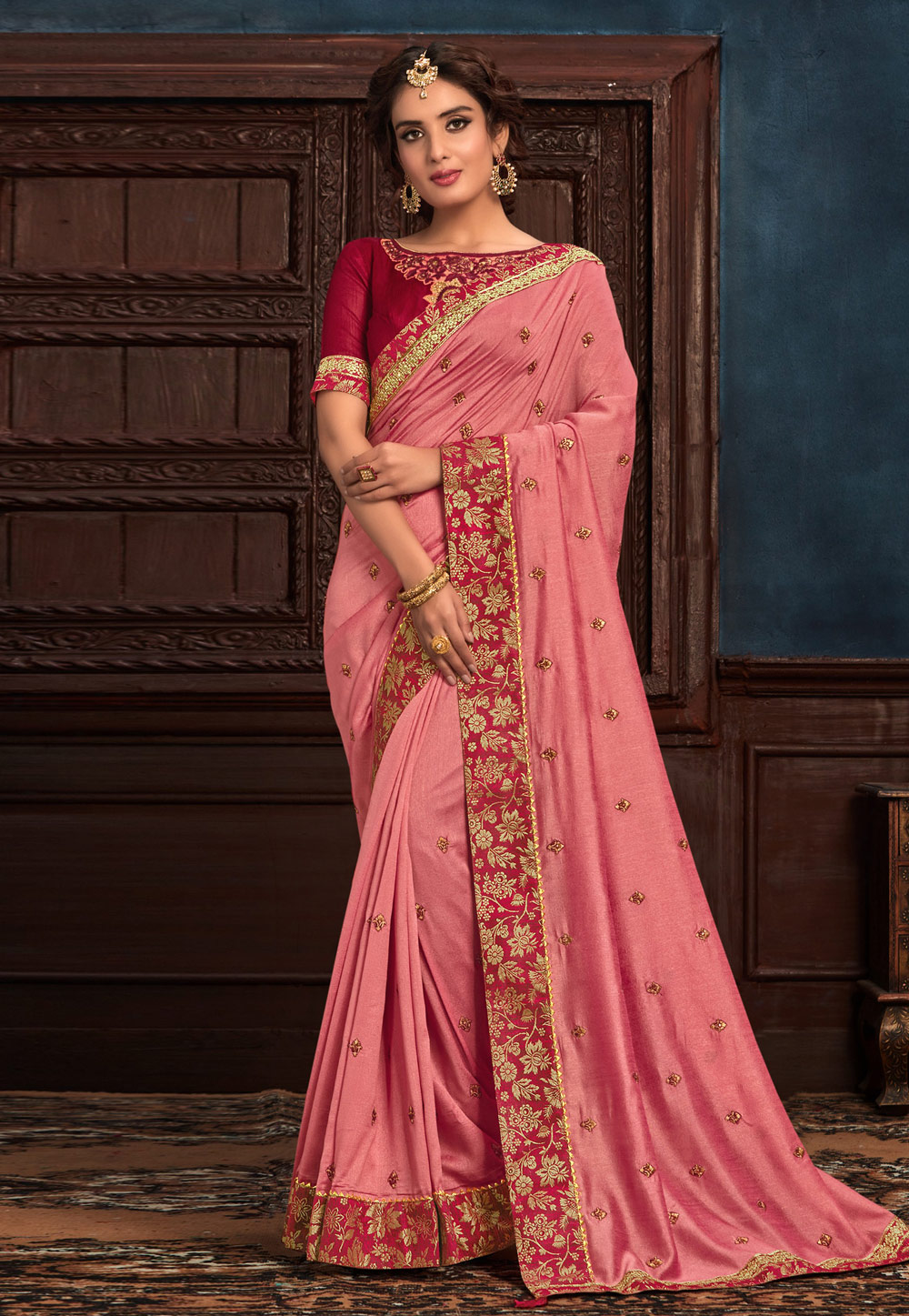 Pink Silk Saree With Blouse 212019