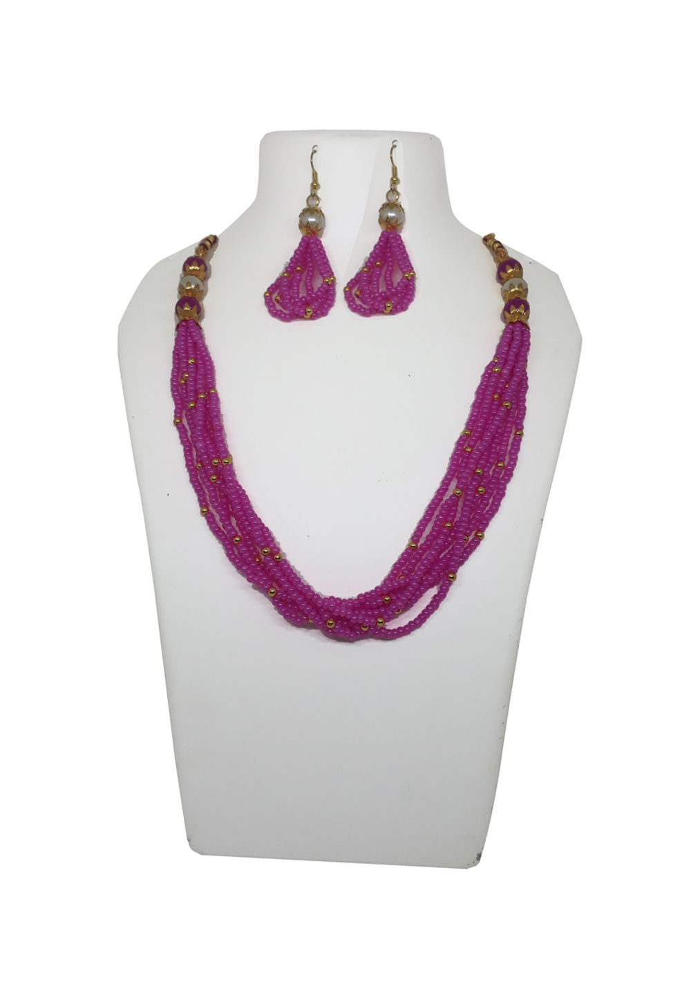 Pink Alloy Necklace Set With Earrings 207289