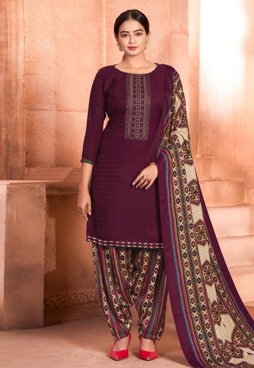 Purple Pashmina Punjabi Suit 212038