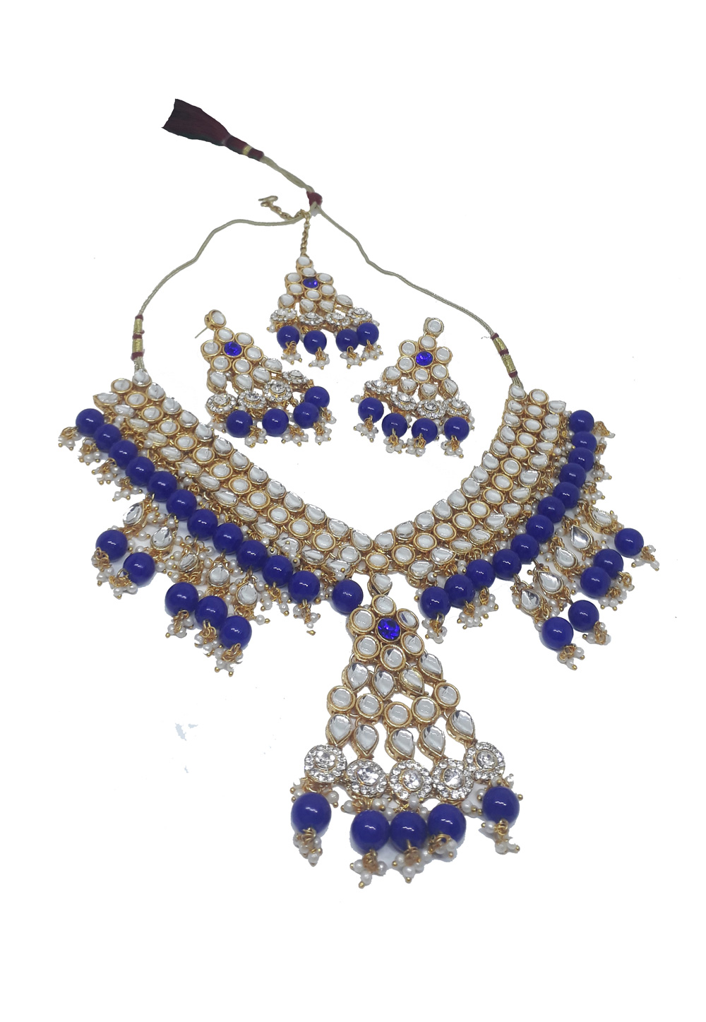 Blue Alloy Necklace Set With Earrings and Maang Tikka 207298