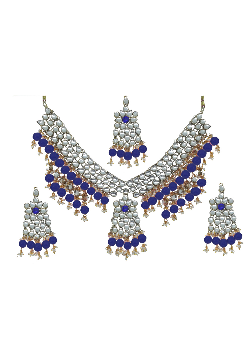 Blue Alloy Necklace Set With Earrings and Maang Tikka 207300