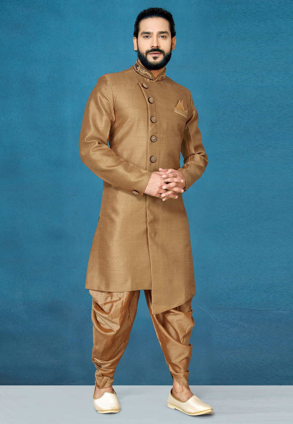 Brown Art Silk Indo Western Suit 244639
