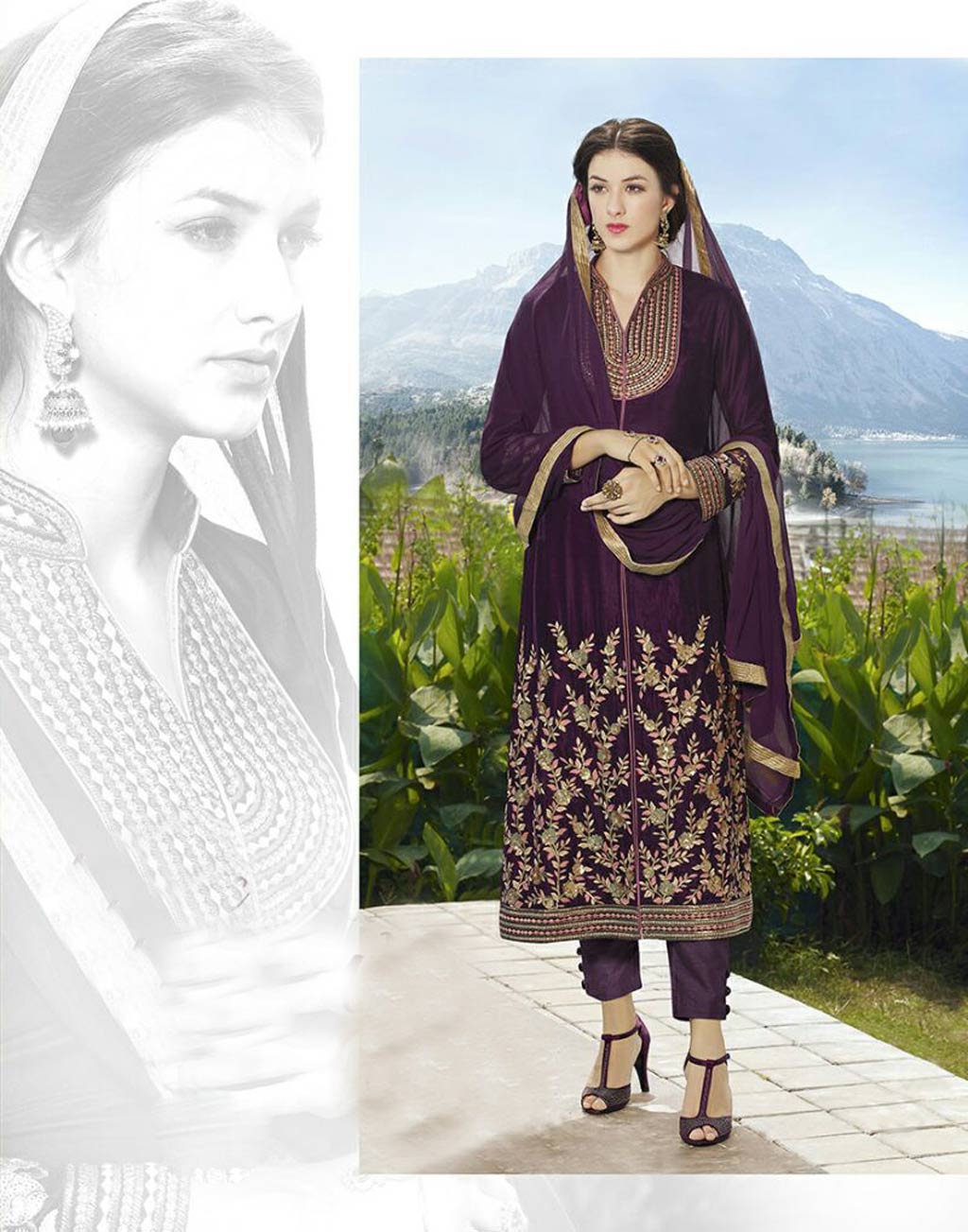 Purple Velvet Pakistani Style Suit 64213