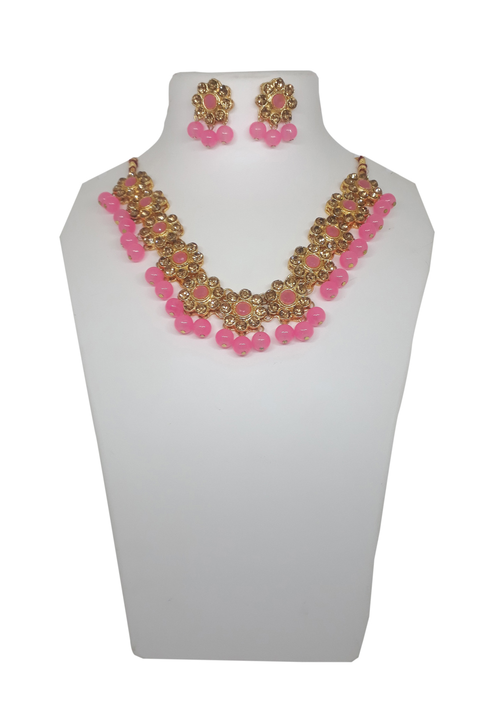 Pink Alloy Necklace Set With Earrings 207305