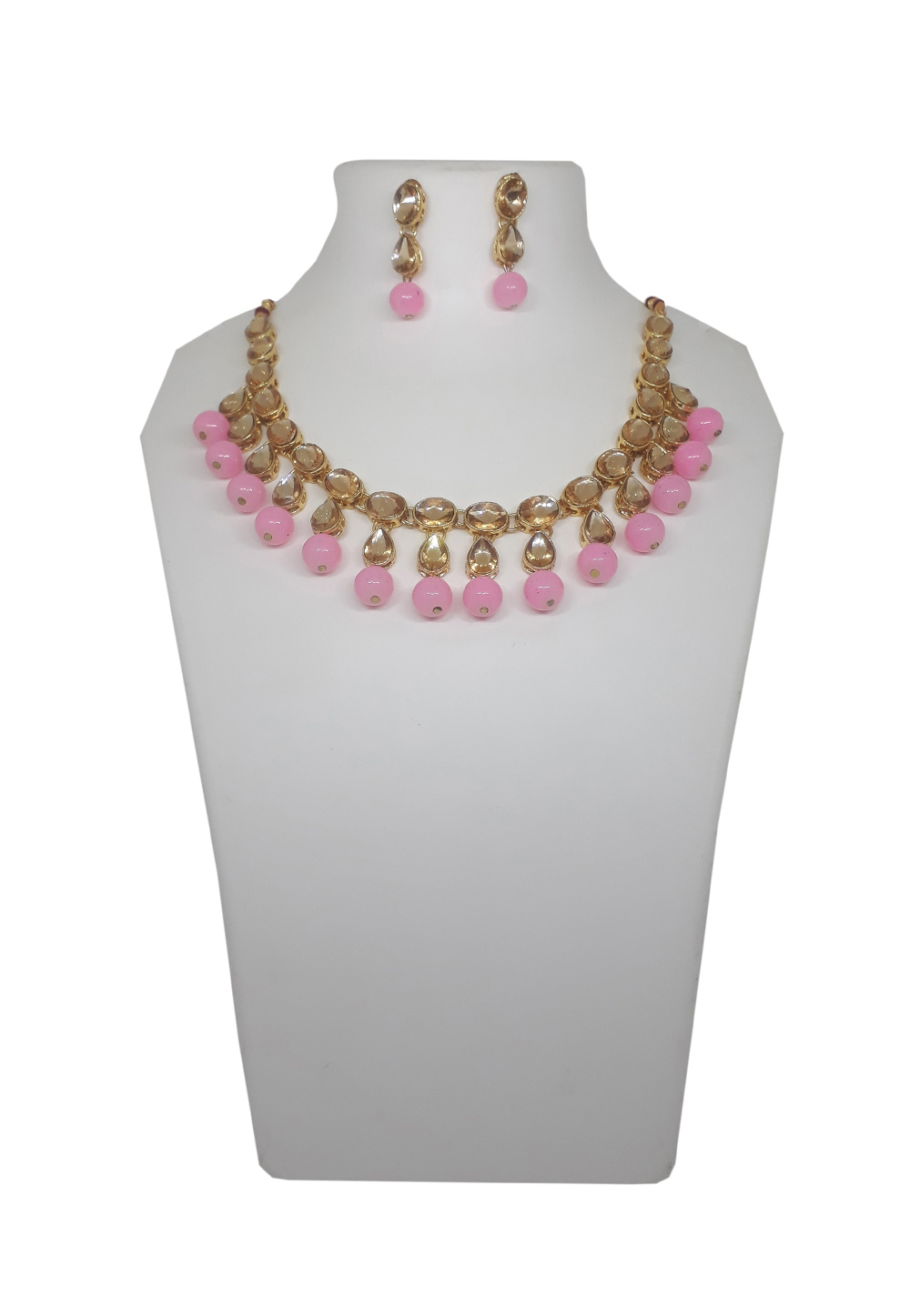 Pink Alloy Necklace Set With Earrings 207306