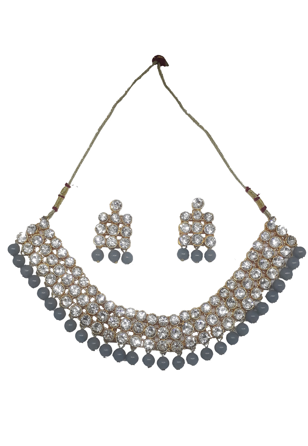 Grey Alloy Necklace Set With Earrings 207307