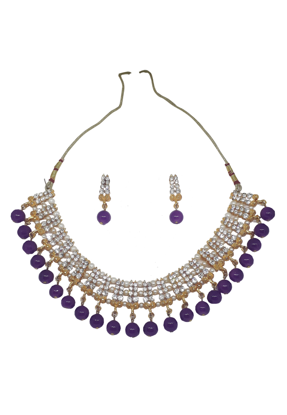 Purple Alloy Necklace Set With Earrings 207308