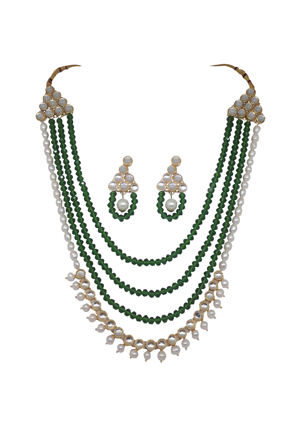 Green Alloy Necklace Set With Earrings 207309