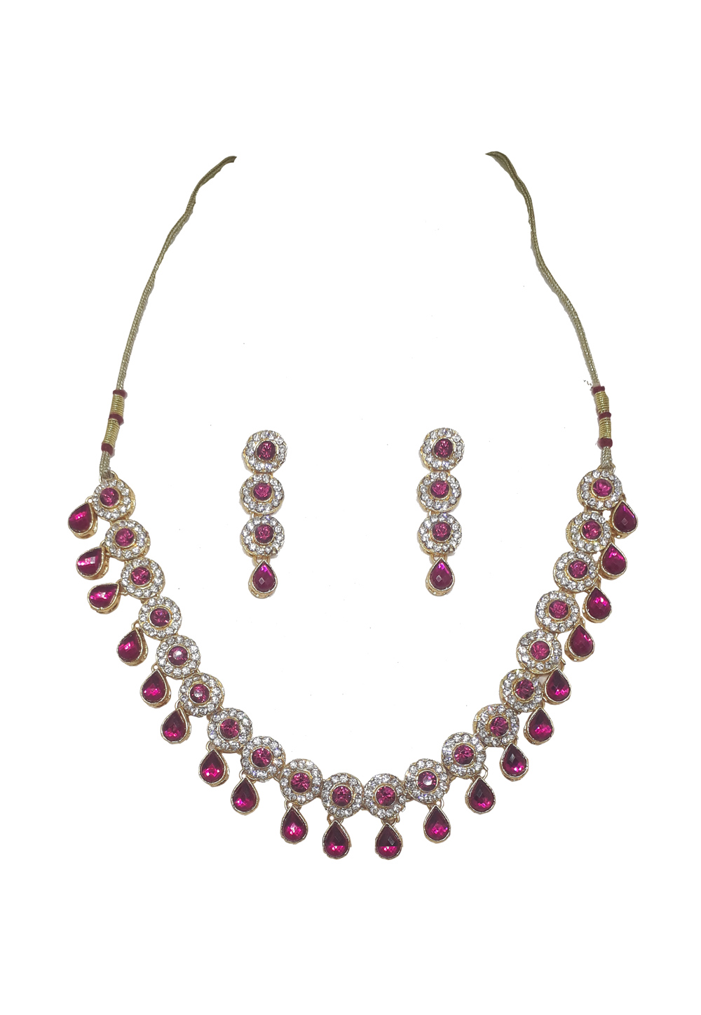 Pink Alloy Necklace Set With Earrings 207310