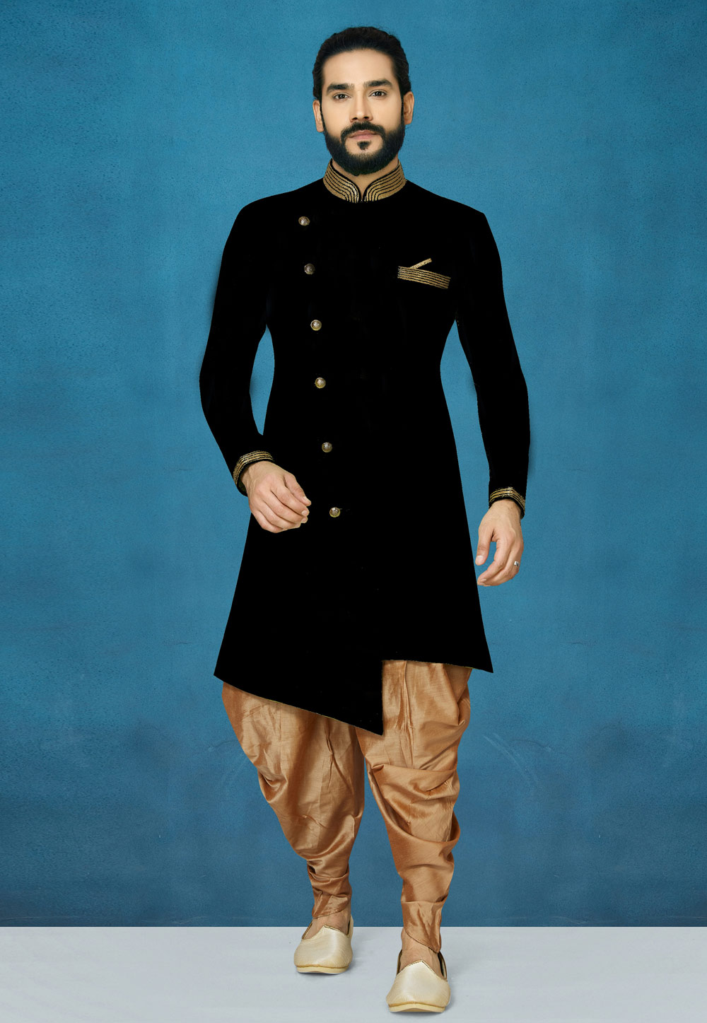 Black Art Silk Indo Western Suit 244640