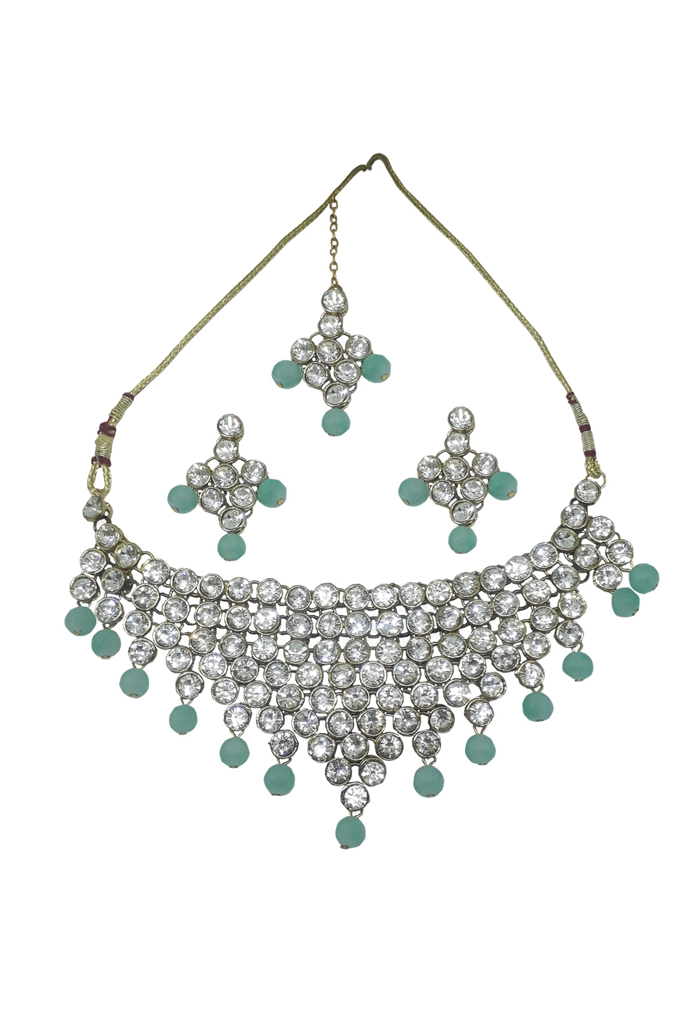 Antique sea green agates beads designer necklace set dj-35556 – dreamjwell