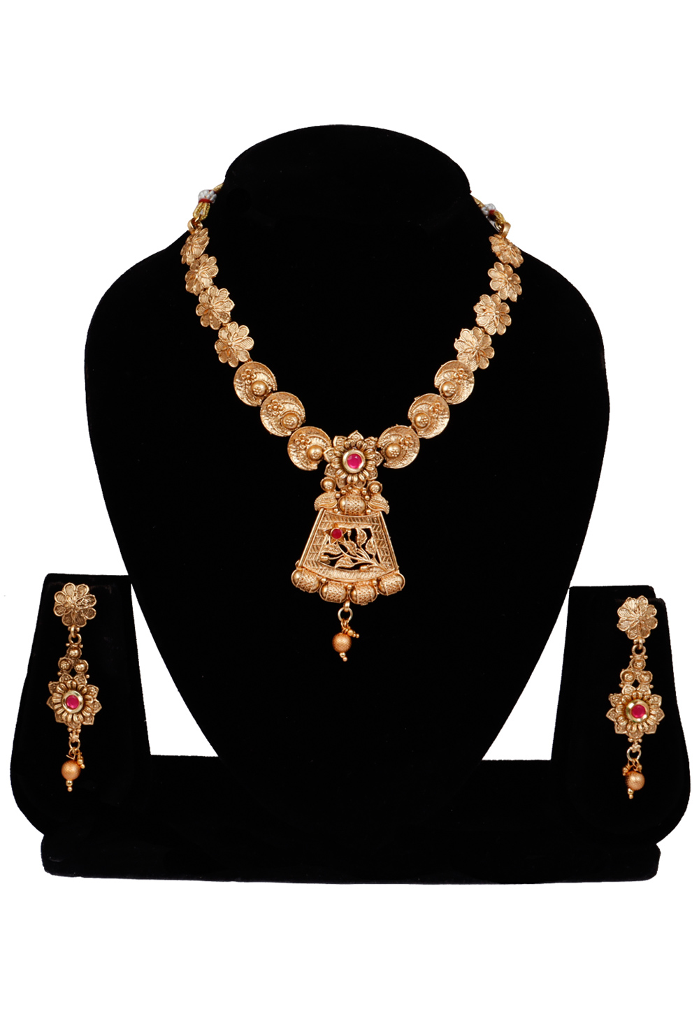 Golden Alloy Austrian Diamonds and Kundan Necklace With Earrings 272643