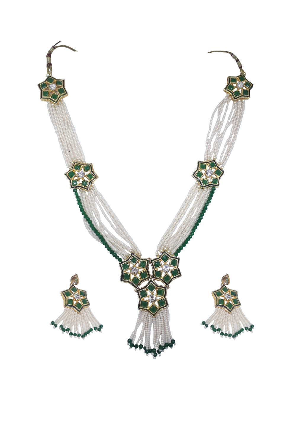 Green Alloy Necklace Set With Earrings 207315