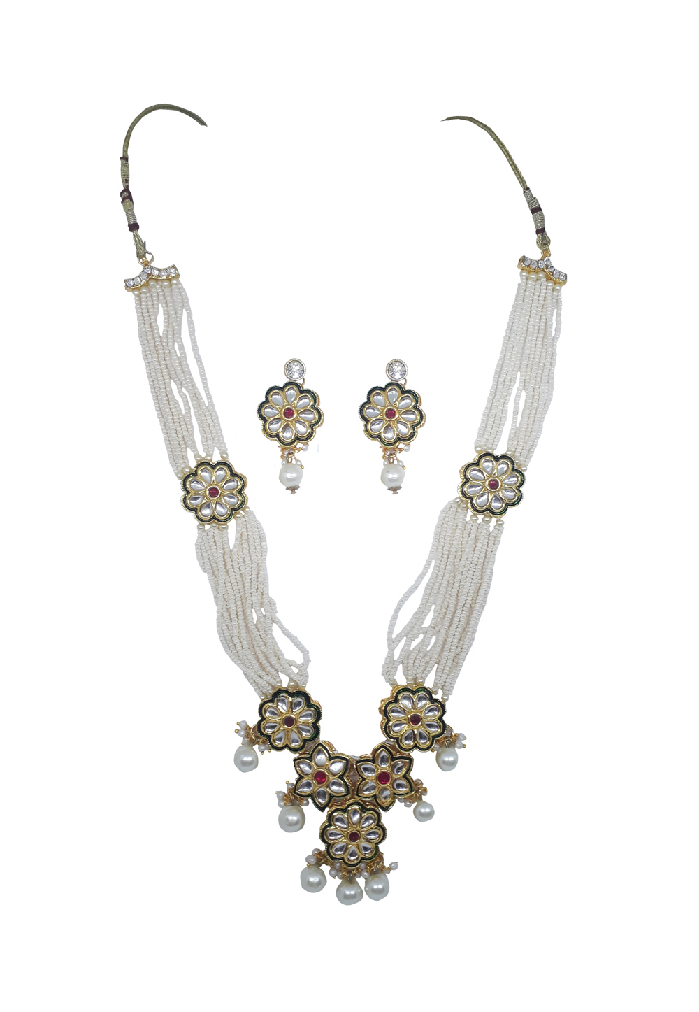 Off White Alloy Necklace Set With Earrings 207316
