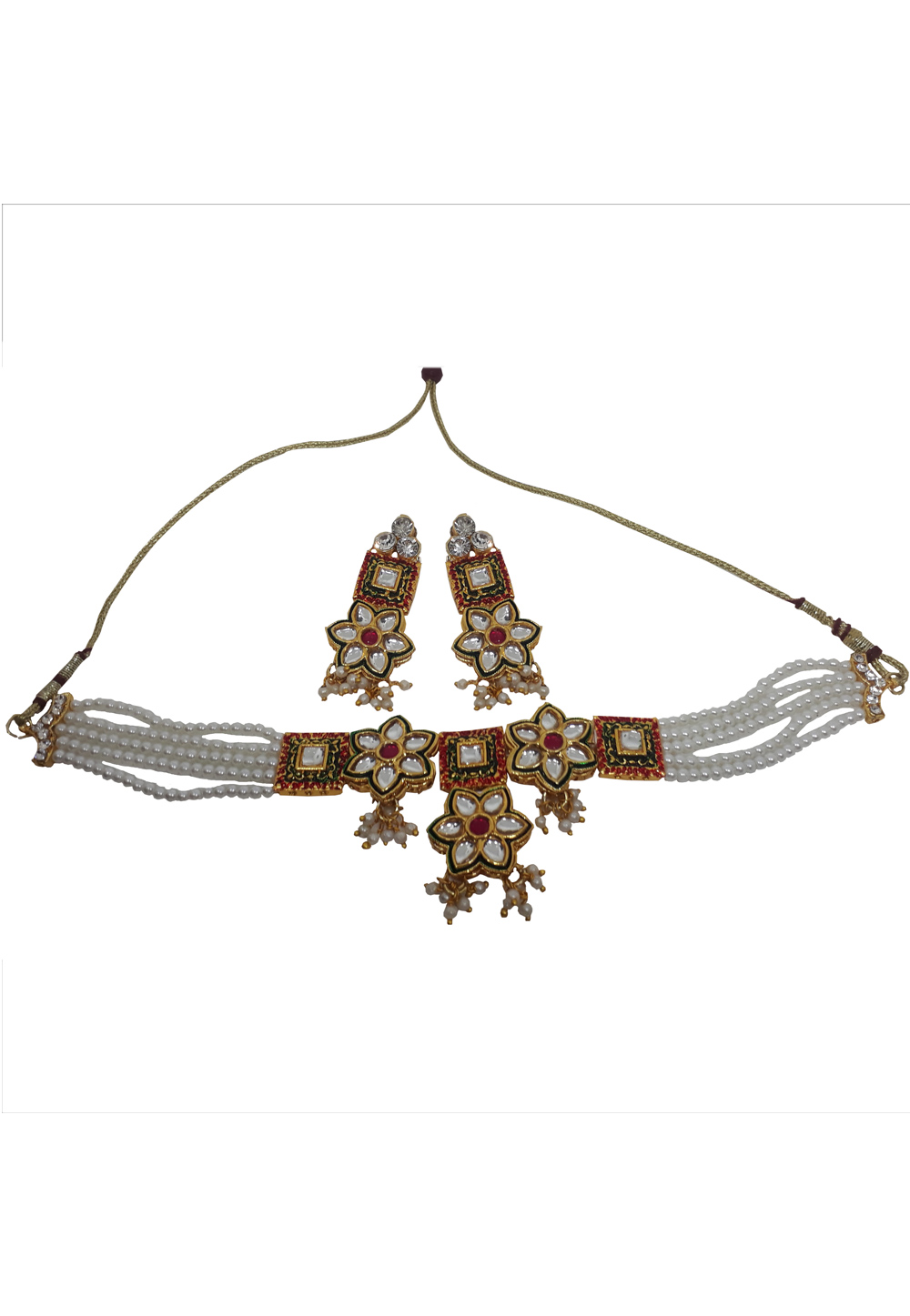 Green Alloy Necklace Set With Earrings 207318