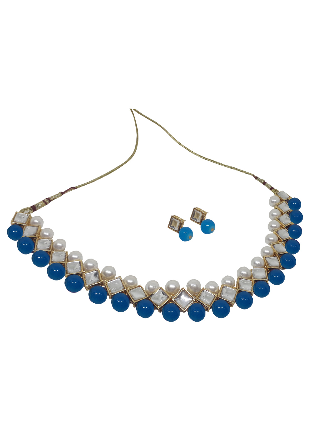 Blue Alloy Necklace Set With Earrings 207319