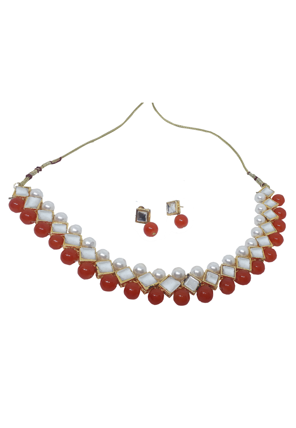 Red Alloy Necklace Set With Earrings 207321