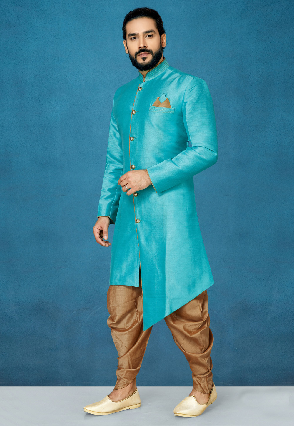 Sky Blue Art Silk Indo Western Suit 244641