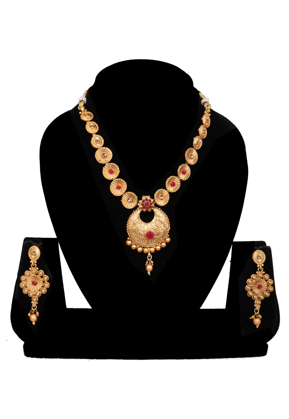 Golden Alloy Austrian Diamonds and Kundan Necklace With Earrings 272644
