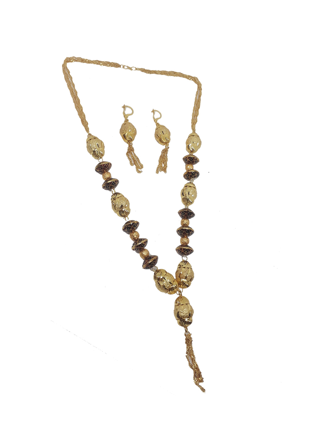 Golden Alloy Necklace Set With Earrings 207324