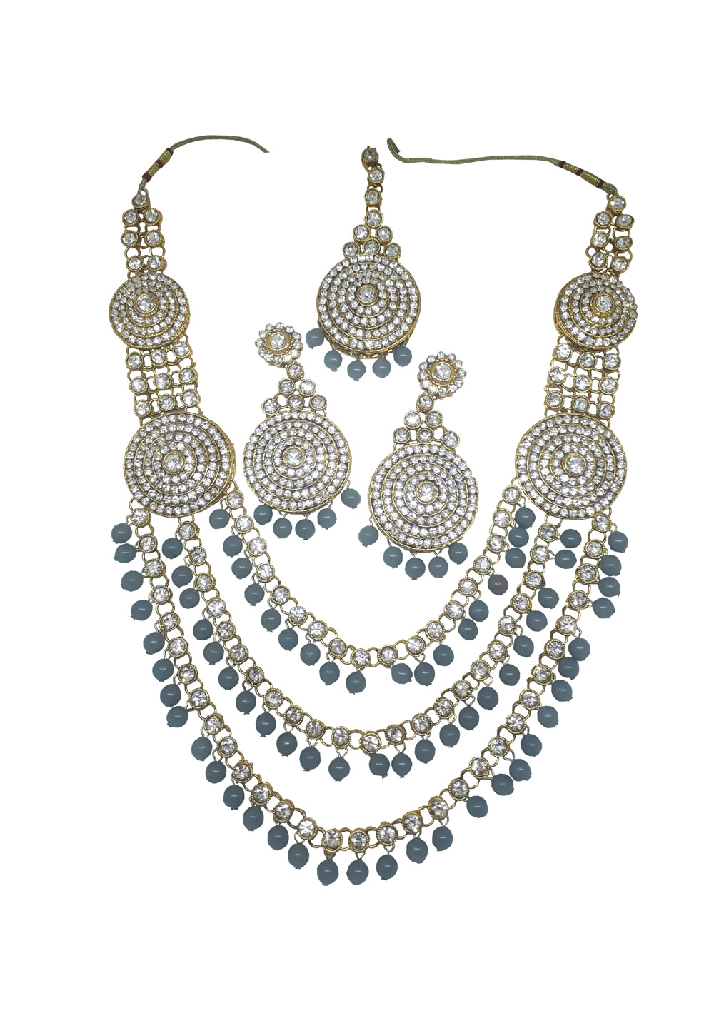 Grey Alloy Necklace Set With Earrings and Maang Tikka 207326