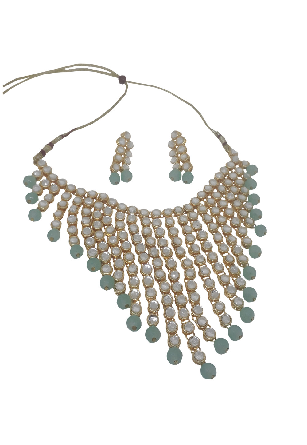 Sea Green Alloy Necklace Set With Earrings 207327