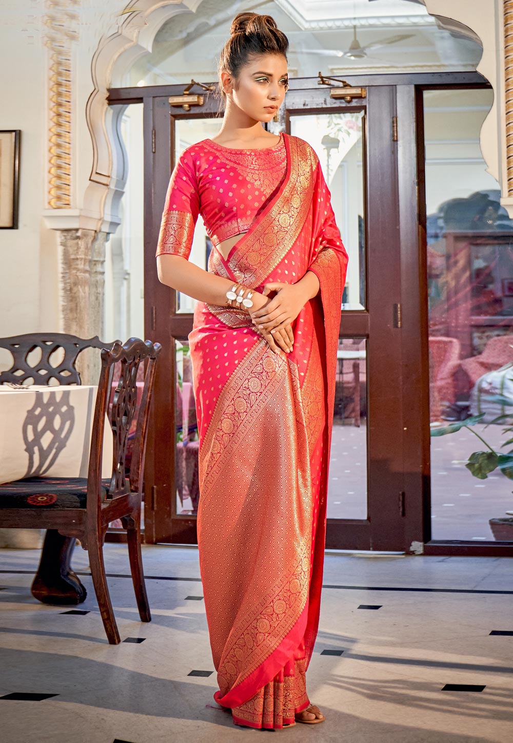 Pink Banarasi Silk Saree 268387