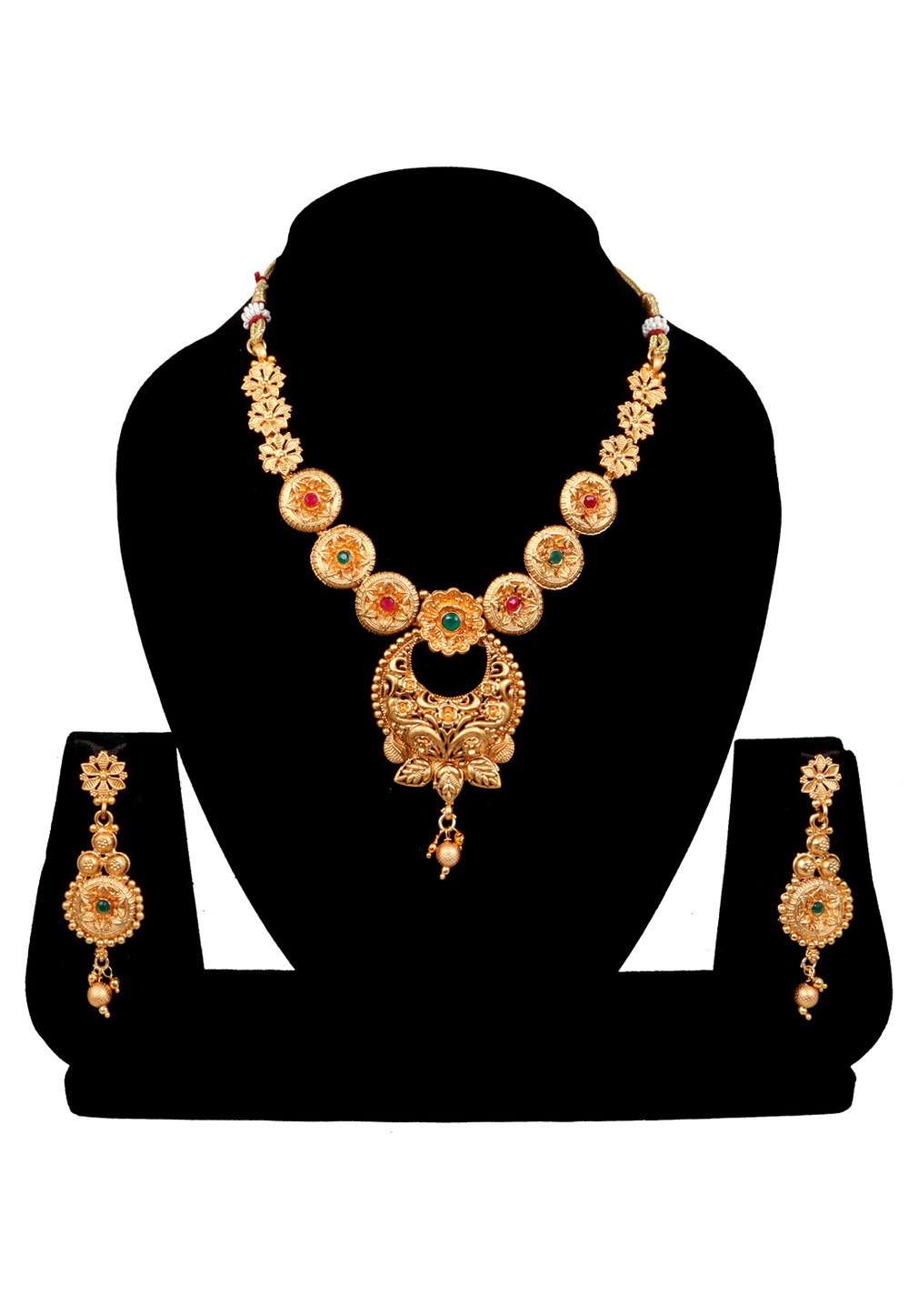 Golden Alloy Austrian Diamonds and Kundan Necklace With Earrings 272646