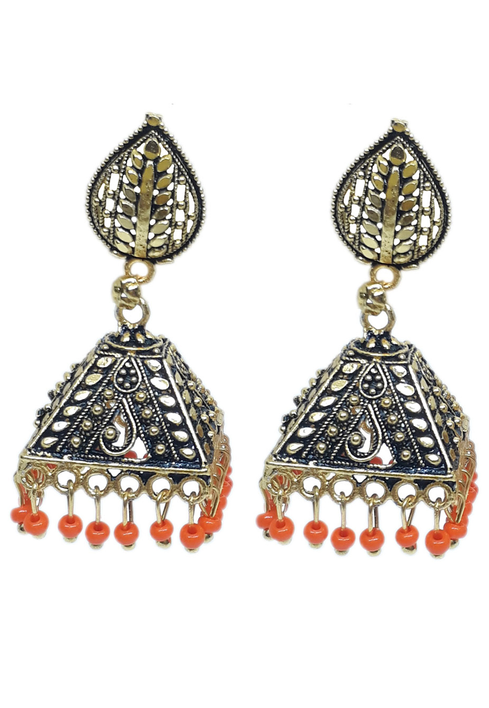 Orange Brass Earrings 210006
