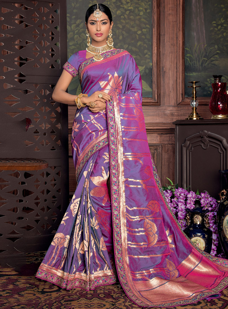 Purple Banarasi Silk Festival Wear Saree 120426