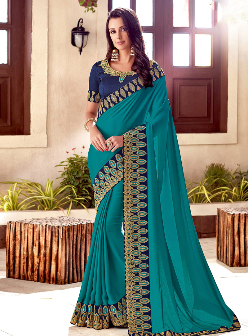 Blue Silk Festival Wear Saree 153566