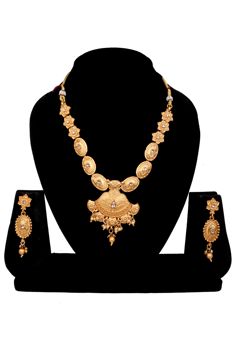 Golden Alloy Austrian Diamonds and Kundan Necklace With Earrings 272647