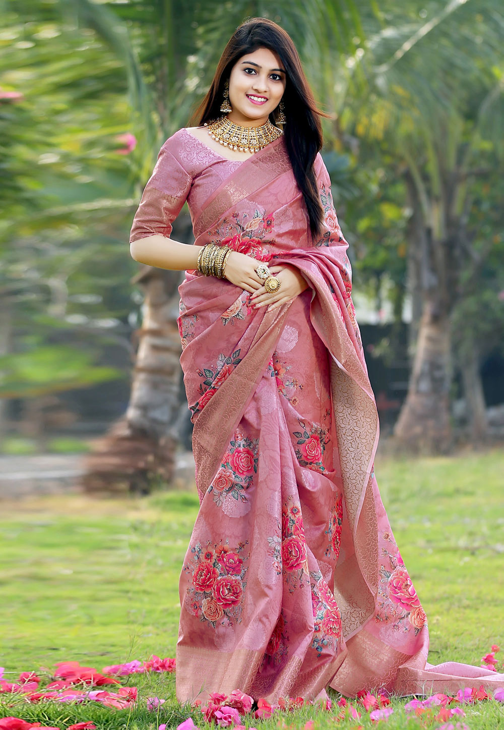 Pink Jacquard Saree With Blouse 216635