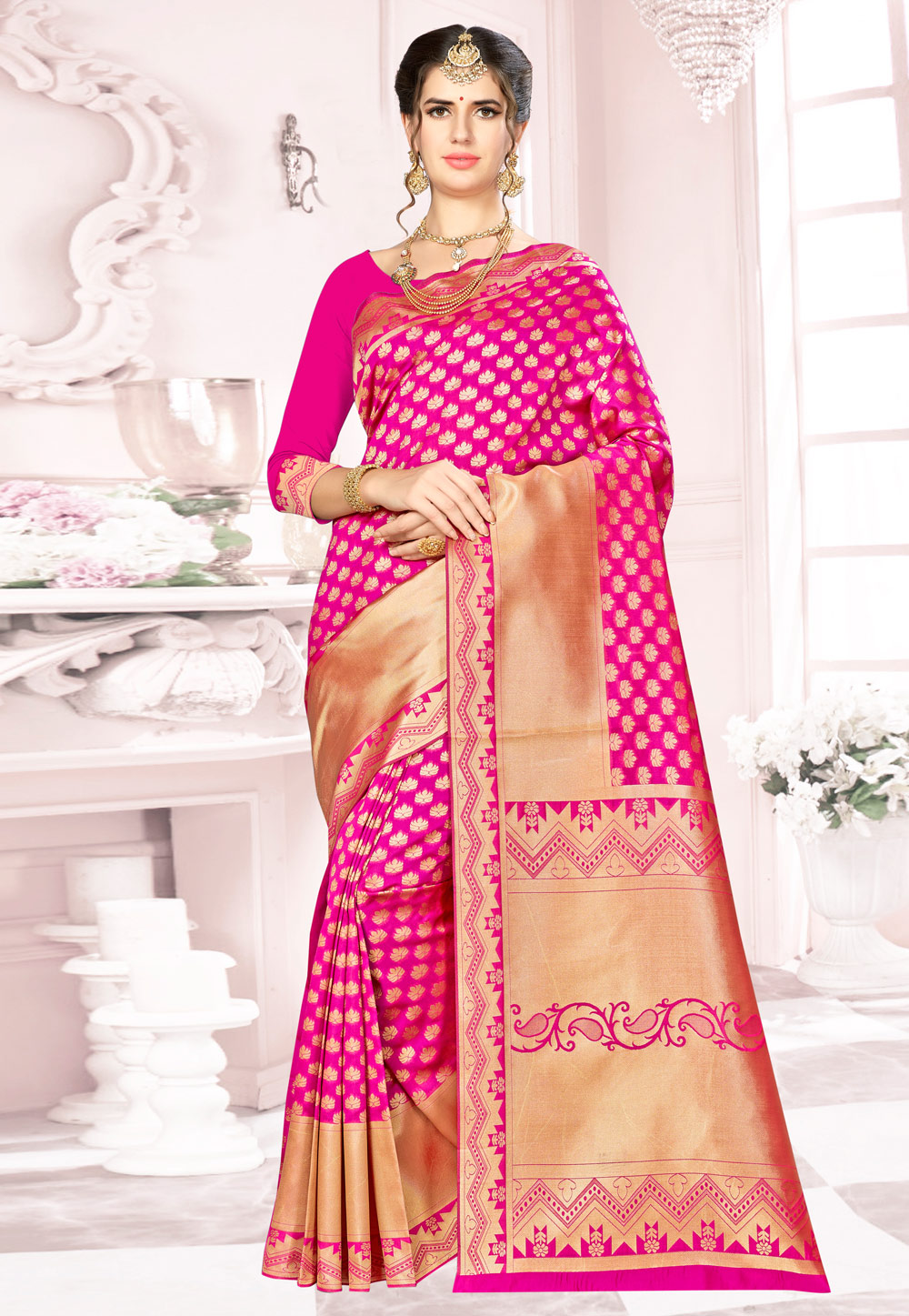 Magenta Banarasi Silk Saree With Blouse 176470