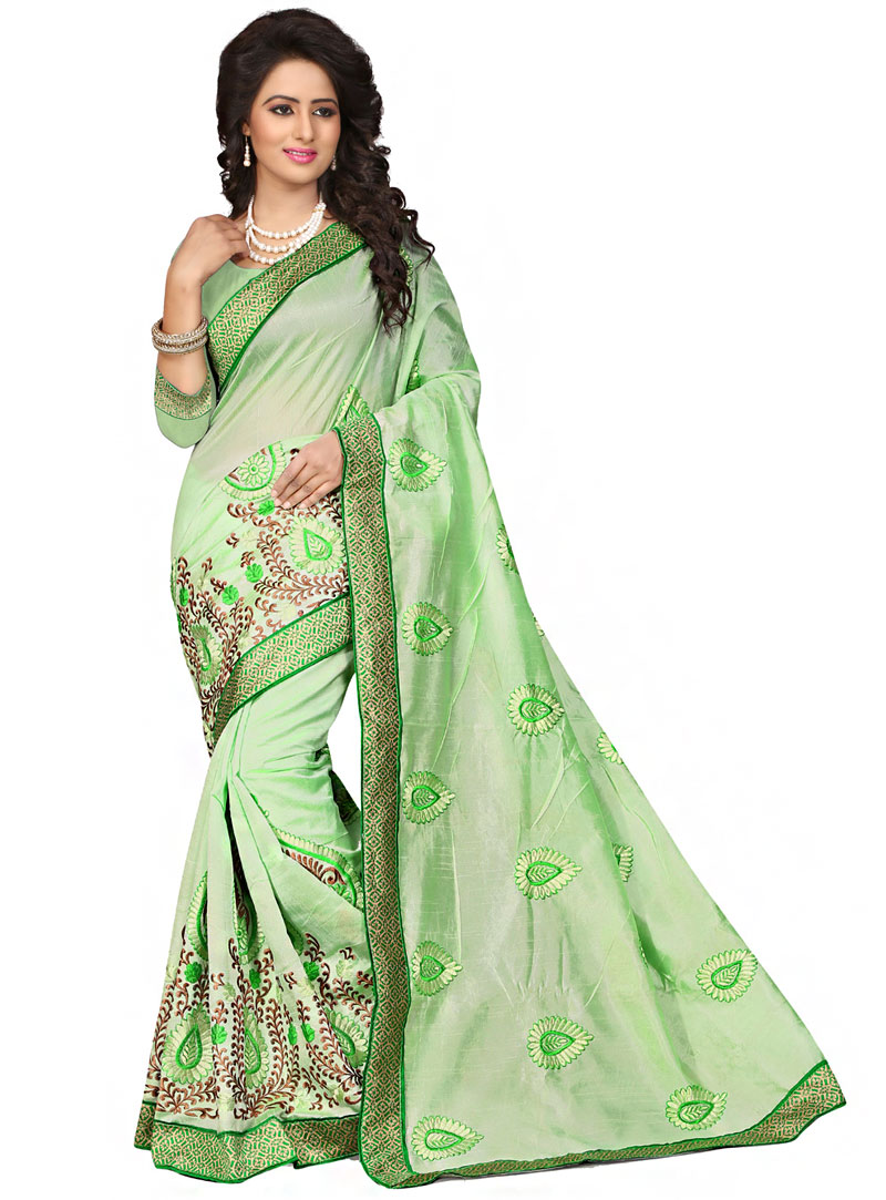 Green Chanderi Silk Saree With Blouse 70724