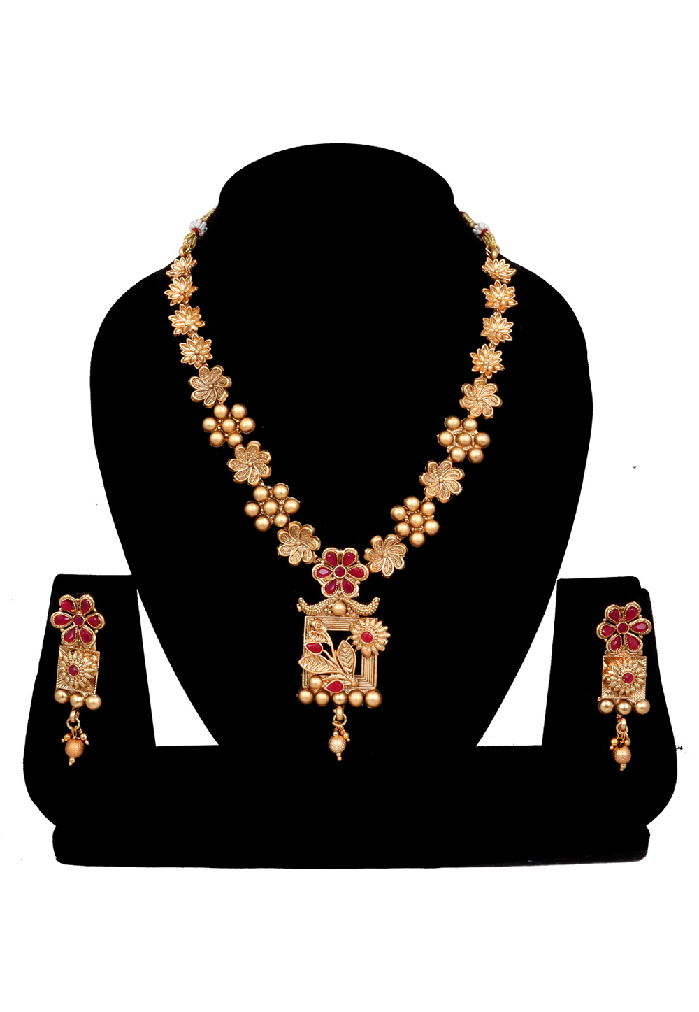 Red Alloy Austrian Diamonds and Kundan Necklace With Earrings 272648