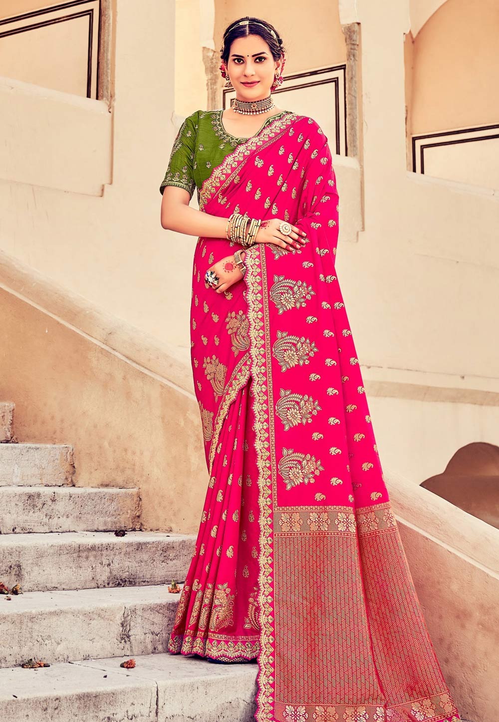 Magenta Silk Saree With Blouse 248128