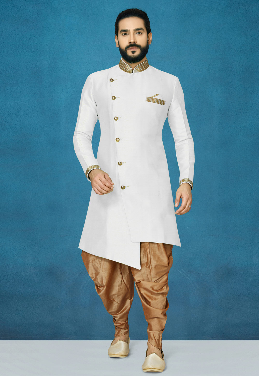 White Art Silk Indo Western Suit 244646
