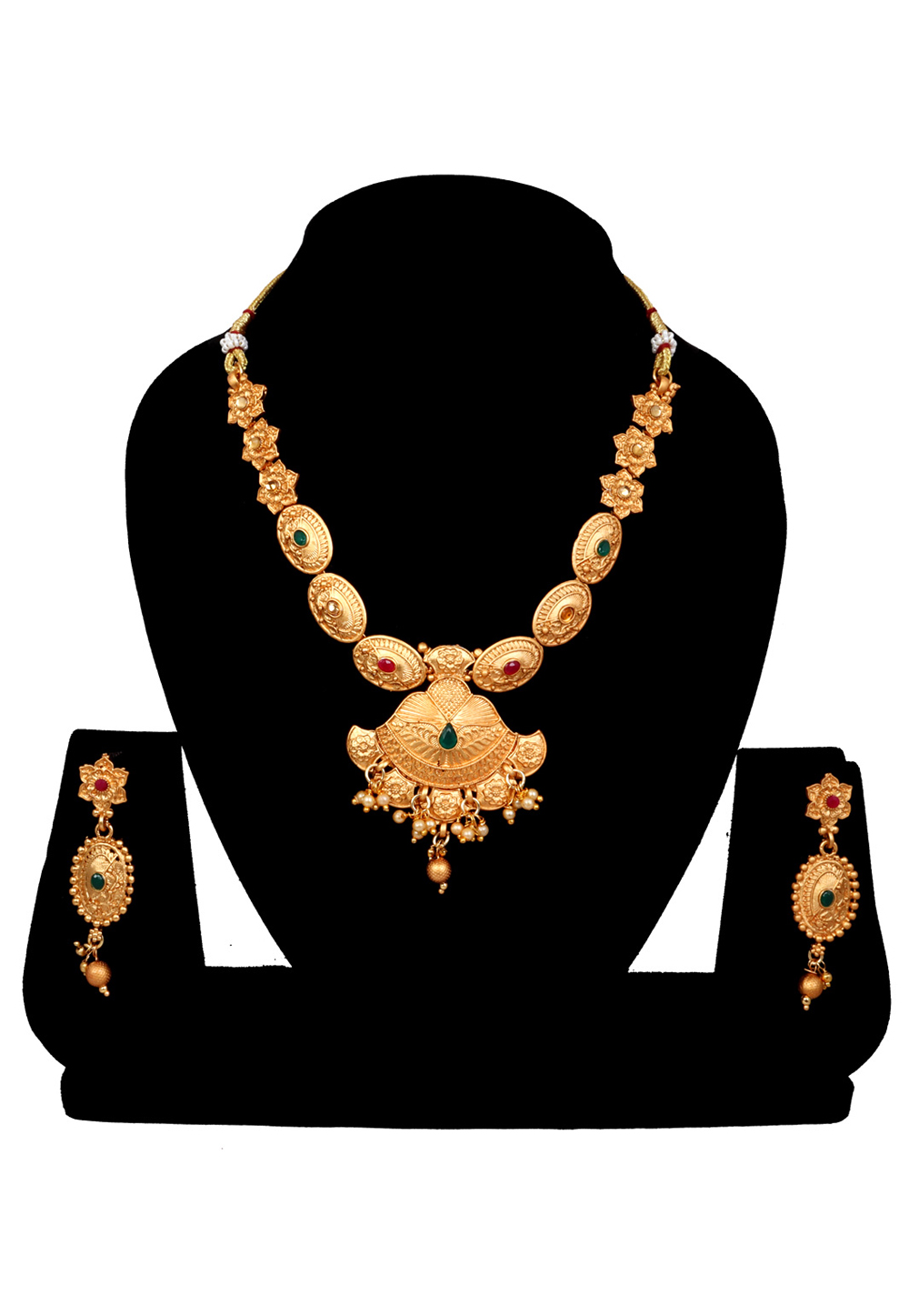 Golden Alloy Austrian Diamonds and Kundan Necklace With Earrings 272649