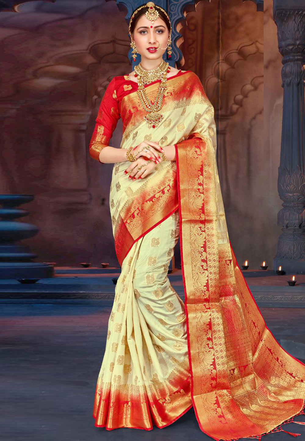 Beige Banarasi Silk Festival Wear Saree 156390
